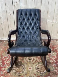 Pamono Black Leather Chesterfield Rocking Chair> Rocking Chairs