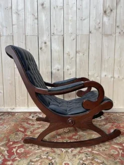 Pamono Black Leather Chesterfield Rocking Chair><noscript><img width=