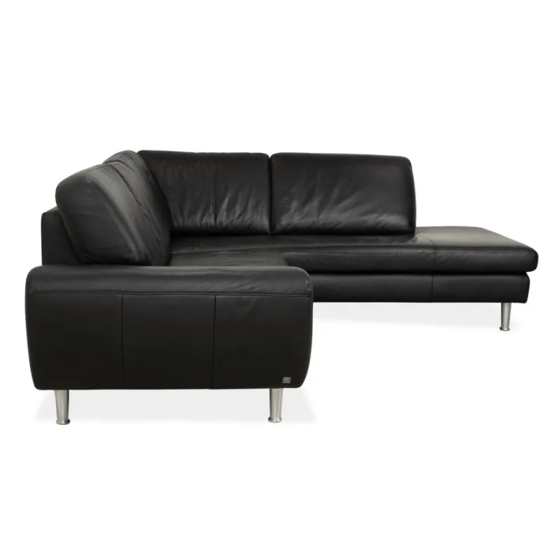 Pamono Black Leather Corner Sofa from Willi Schillig