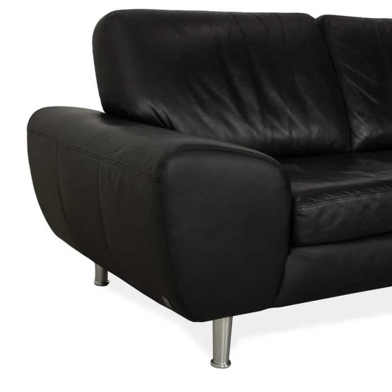 Pamono Black Leather Corner Sofa from Willi Schillig
