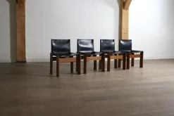 Discount Pamono Black Leather Monk Dining Chairs by Afra and Tobia Scarpa for Molteni, Italy, 1974, Set of 4