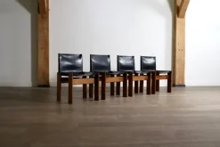 Discount Pamono Black Leather Monk Dining Chairs by Afra and Tobia Scarpa for Molteni, Italy, 1974, Set of 4