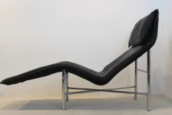 Pamono Black Leather Skye Chaise Longue by Tord Björklund for Ikea, 1970s
