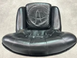 Pamono Black Leather Swivel Wingchair by Peem, 1960s><noscript><img width=