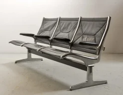 Best Pamono Black Leather Tandem Sling 3-Seater Airport Bench by Charles & Ray Eames for Herman Miller, 1962