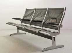 Best Pamono Black Leather Tandem Sling 3-Seater Airport Bench by Charles & Ray Eames for Herman Miller, 1962