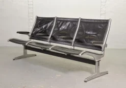Best Pamono Black Leather Tandem Sling 3-Seater Airport Bench by Charles & Ray Eames for Herman Miller, 1962