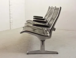 Best Pamono Black Leather Tandem Sling 3-Seater Airport Bench by Charles & Ray Eames for Herman Miller, 1962