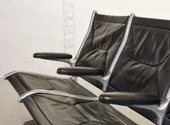 Best Pamono Black Leather Tandem Sling 3-Seater Airport Bench by Charles & Ray Eames for Herman Miller, 1962