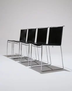 Pamono Black Leather Wire Chairs by Pascal Mourgue for Ligne Roset, 1990s, Set of 4> Side Chairs & Dining Chairs