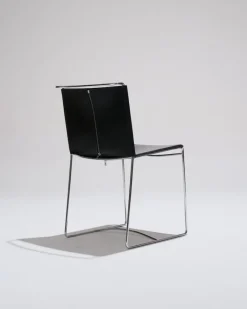 Pamono Black Leather Wire Chairs by Pascal Mourgue for Ligne Roset, 1990s, Set of 4><noscript><img width=