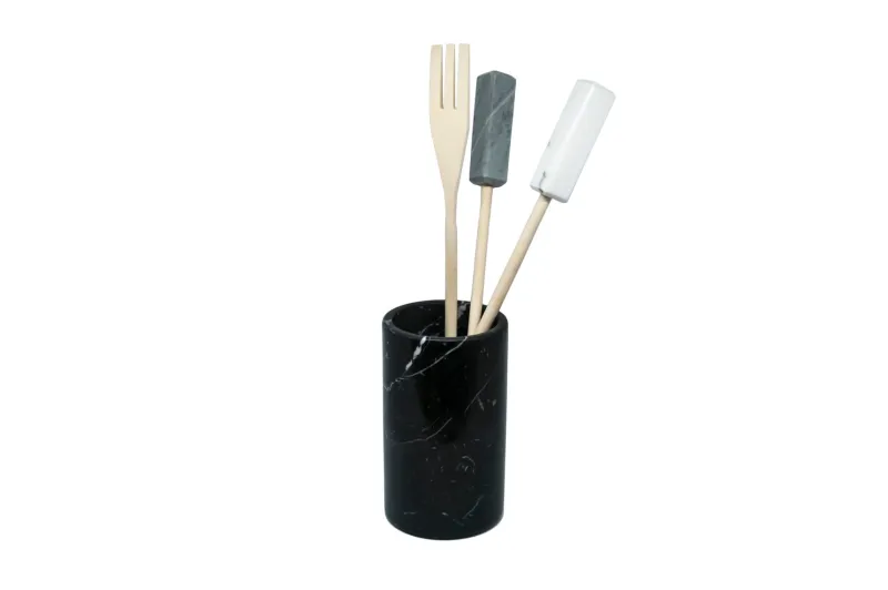 Clearance Pamono Black Marquina Marble Utensil Holder from Fiammettav Home Collection