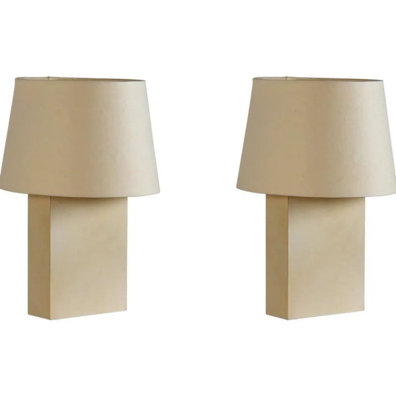 Pamono Bloc Parchment Lamps with Parchment Paper Shades by Atelier Cabanel, Set of 2> Floor Lamps