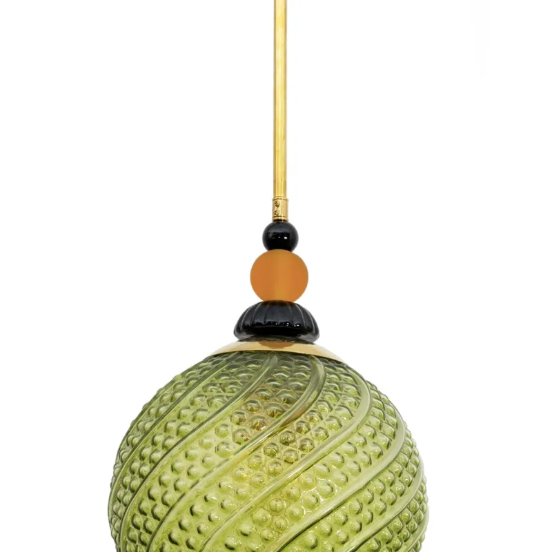 Pamono Blown Murano Glass and Brass Pendant Lamp, 2000> Ceiling Lights