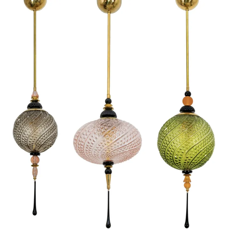 Pamono Blown Murano Glass and Brass Pendant Lamp, 2000> Ceiling Lights