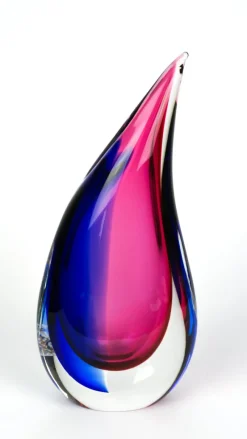 Pamono Blue & Ruby Blown Murano Glass Drop Vase by Michele Onesto for Made Murano Glass, 2019><noscript><img width=