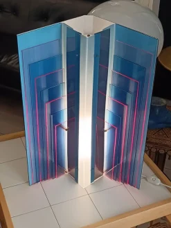 Pamono Blue Acrylic Glass Skyline Table Lamp from New Lamp, Italy, 1970s> Table Lamps