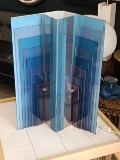 Pamono Blue Acrylic Glass Skyline Table Lamp from New Lamp, Italy, 1970s><noscript><img width=