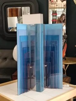Pamono Blue Acrylic Glass Skyline Table Lamp from New Lamp, Italy, 1970s><noscript><img width=