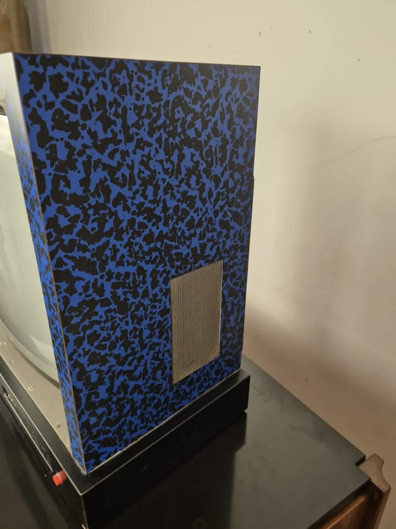 Pamono Blue and Black Laminate Television by Ettore Sottsass for Brionvega, 1980s> Electronics