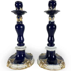 Pamono Blue and Gold Candlesticks from Meissen Porcelain, Set of 2> Candleholders