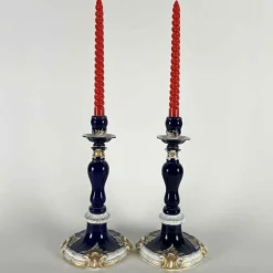 Pamono Blue and Gold Candlesticks from Meissen Porcelain, Set of 2> Candleholders