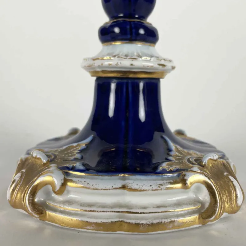 Pamono Blue and Gold Candlesticks from Meissen Porcelain, Set of 2> Candleholders