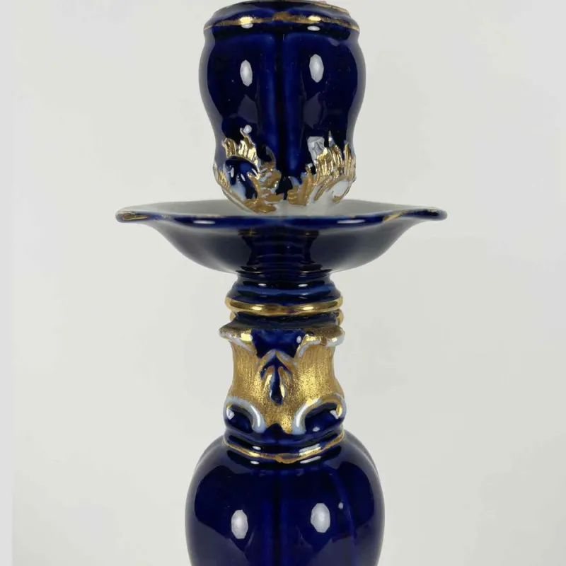 Pamono Blue and Gold Candlesticks from Meissen Porcelain, Set of 2> Candleholders