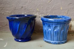 Pamono Blue Ceramic Planters, Set of 2> Planters And Jardiniere