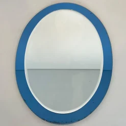 Pamono Blue Contour Oval Mirror by Fontana Arte> Mirrors