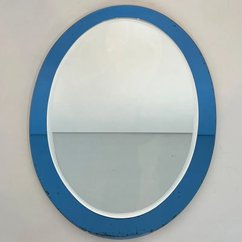 Pamono Blue Contour Oval Mirror by Fontana Arte> Mirrors