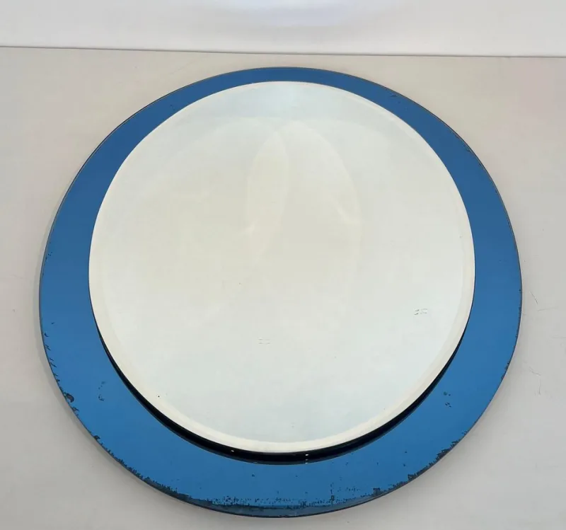 Pamono Blue Contour Oval Mirror by Fontana Arte> Mirrors