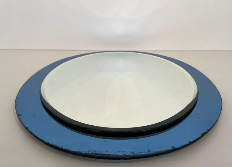 Pamono Blue Contour Oval Mirror by Fontana Arte> Mirrors
