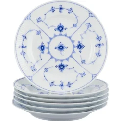 Pamono Blue Fluted Plain in Porcelain from Royal Copenhagen, 1938, Set of 6> Dinner Plates & Bowls