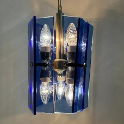 Pamono Blue Glass Hanging Lamp from Veca, Italy, 1970s><noscript><img width=