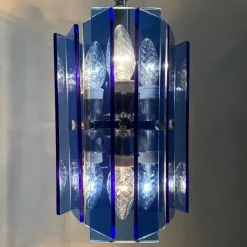 Pamono Blue Glass Hanging Lamp from Veca, Italy, 1970s><noscript><img width=
