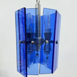 Pamono Blue Glass Hanging Lamp from Veca, Italy, 1970s><noscript><img width=