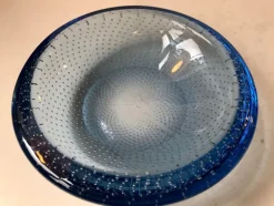 New Pamono Blue Murano Glass Dish with Air Bubbles from Seguso, 1950s
