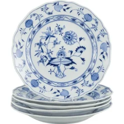 Pamono Blue Onion Patterned Porcelain Dinner Plates from Meissen, Germany, 1890s, Set of 5> Dinner Plates & Bowls