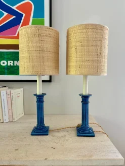 Pamono Blue Sky Ceramic Lamps, 1970, Set of 2> Table Lamps