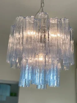 Pamono Blue Tronchi Murano Glass Chandelier in Venini Style by Simoeng><noscript><img width=