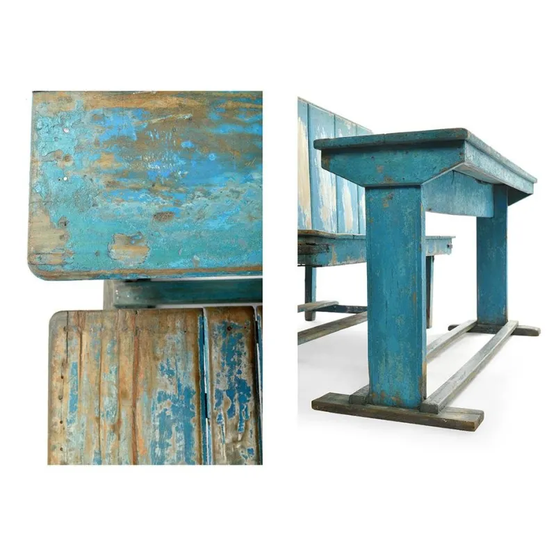 Pamono Blue Wooden Double School Desk> Children's Tables