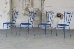 Sale Pamono Blue Wrought Iron Garden Chairs, 1950, Set of 4