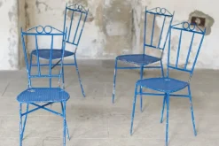 Sale Pamono Blue Wrought Iron Garden Chairs, 1950, Set of 4