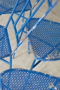 Sale Pamono Blue Wrought Iron Garden Chairs, 1950, Set of 4