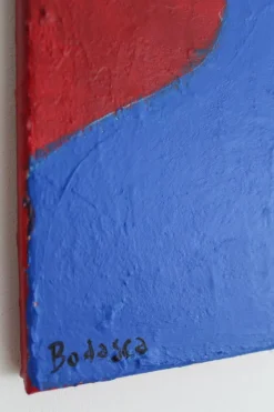 Hot Pamono Bodasca, Blue on Red, 2025, Acrylic on Canvas
