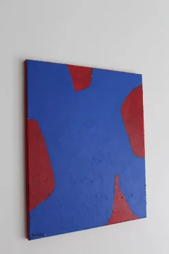 Hot Pamono Bodasca, Blue on Red, 2025, Acrylic on Canvas