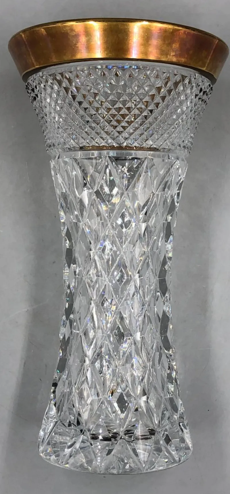 Pamono Bohemia Lead Crystal Vase with Diamond Cut Gold Rim, 1950s> Vases