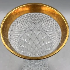 Pamono Bohemia Lead Crystal Vase with Diamond Cut Gold Rim, 1950s><noscript><img width=