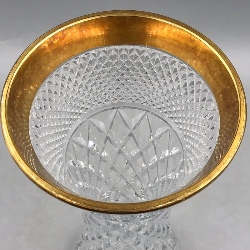 Pamono Bohemia Lead Crystal Vase with Diamond Cut Gold Rim, 1950s> Vases